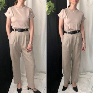 Gorgeous Vintage Handmade Linen High Waisted Pleated Pants in Beige